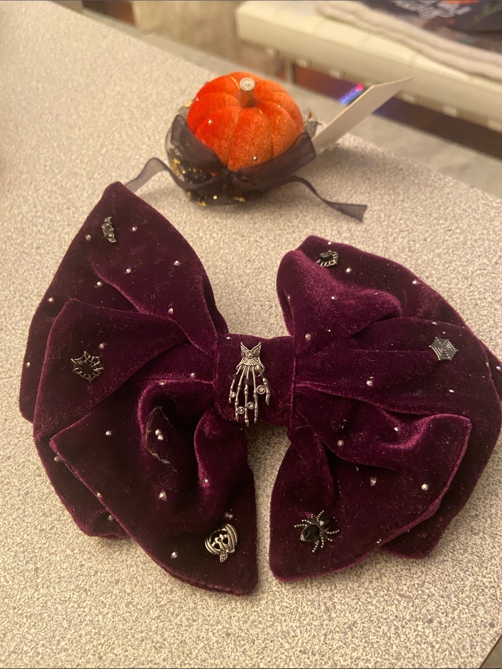 Velvet Halloween Bow Hair Clip - and crunches